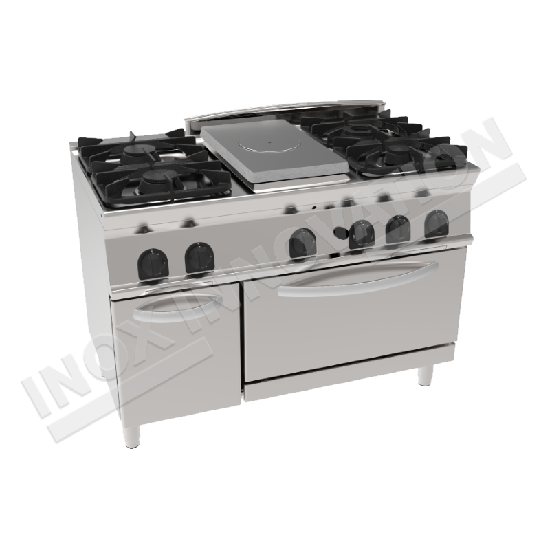 Cucina a gas 4 fuochi con piastra riscaldante e forno a gas 1200x700 linea  700 Prestige - INOXINNOVATION