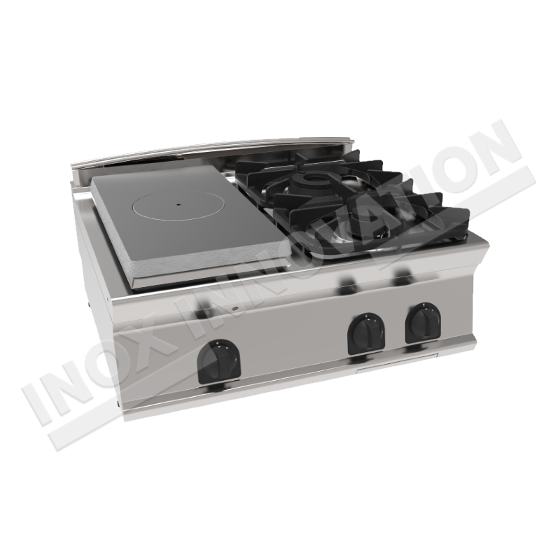 Cucina a gas 2 fuochi con piastra riscaldante da banco 700x700 linea 700  Compact - INOXINNOVATION