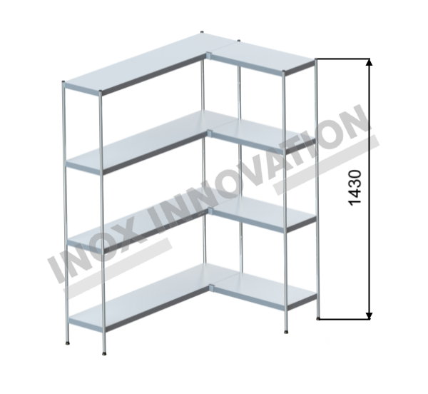 Scaffale angolo destro 1 + 1 moduli 4 ripiani - H 1430 - INOXINNOVATION